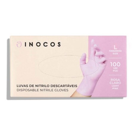 Luvas de Nitrilo Sem Pó Rosa Claro - Tamanho L - Inocos